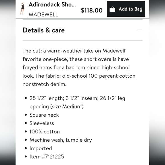 Madewell Adirondack Short Overalls - Picture 10 of 10